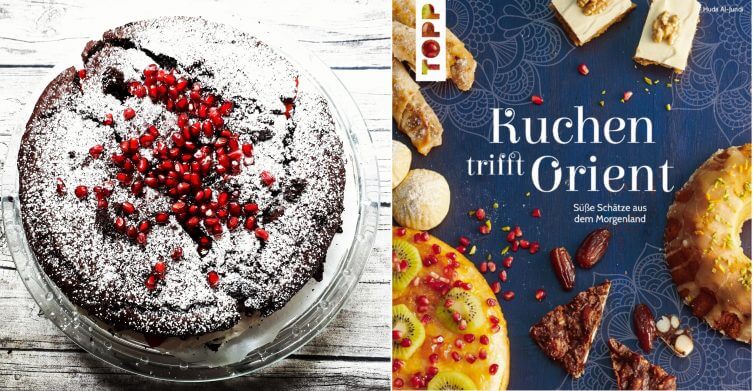 Schokoladenkuchen und Schokoladentorte mit Chilli, Erdbeeren und Granatapfel