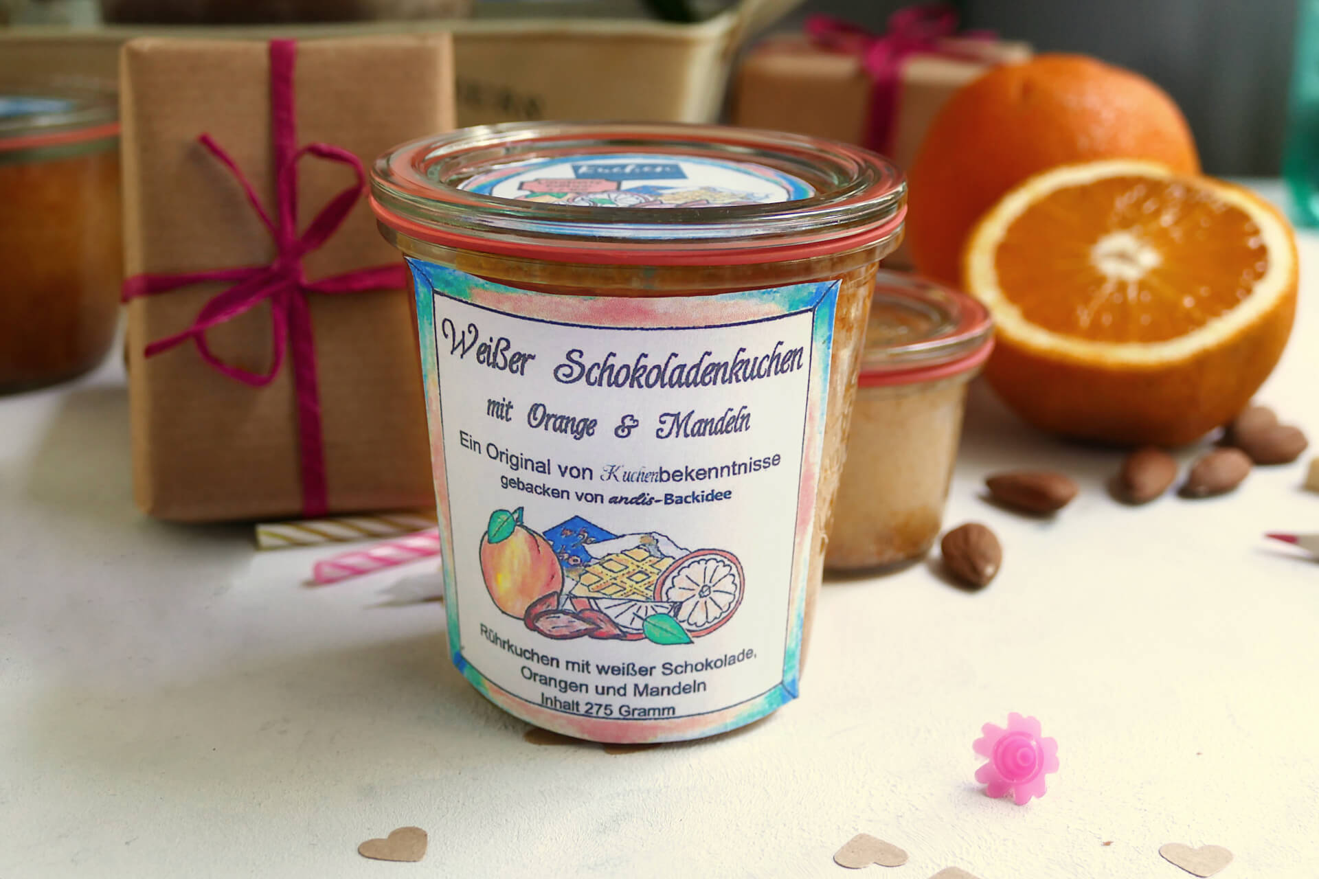 Orangenkuchen mit Mandeln &amp; weißer Schokolade – Ein Kuchen im Glas