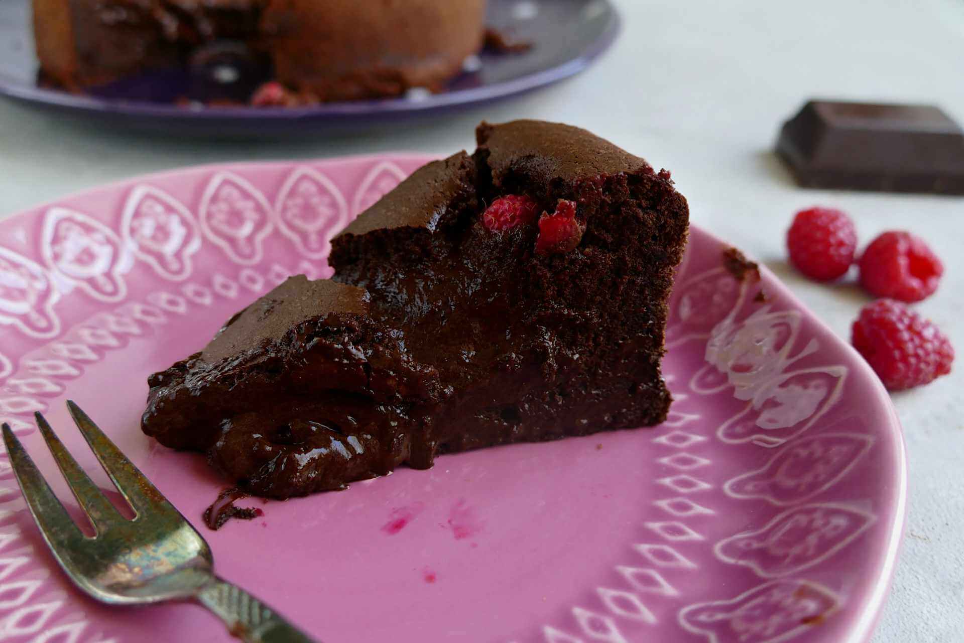 Schokoladenkuchen mit Himbeeren (fast) ohne Mehl - Kuchenbekenntnisse