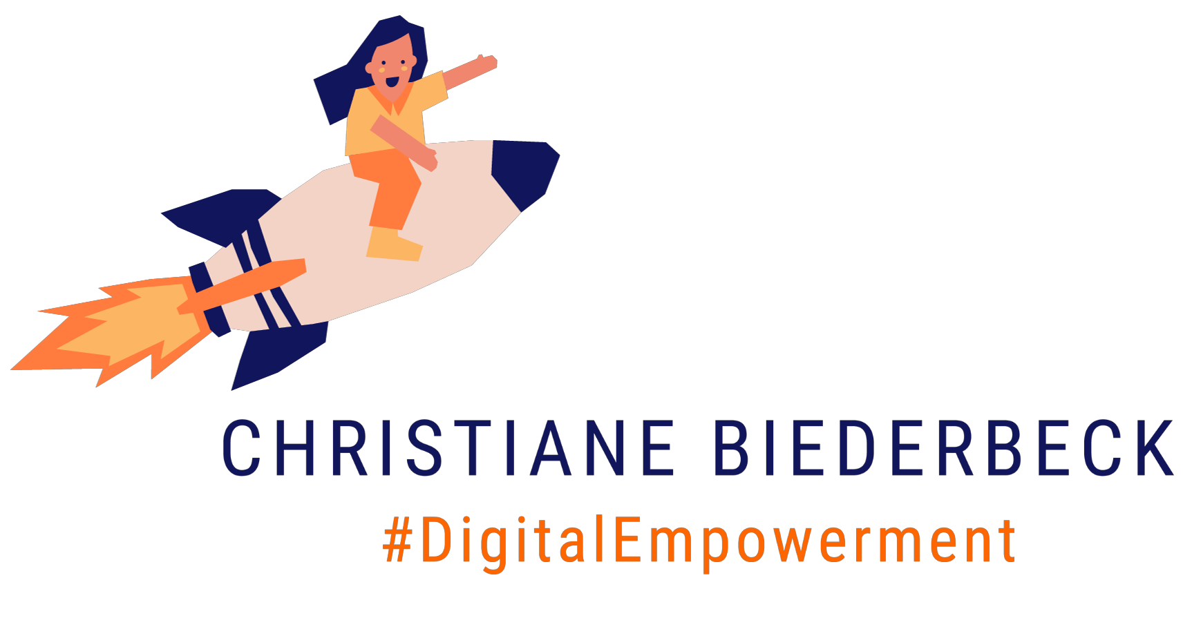 Logo von Christiane Biederbeck Webdesign aus Herne: Ein Mädchen fliegt auf einer Rakete